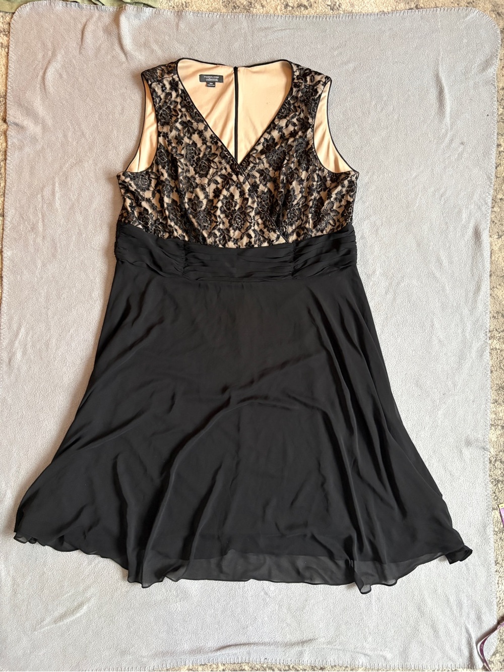 Black Chiffon Dress with Lace and Beaded  Bodice